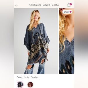 FREE PEOPLE Casablanca Hooded Poncho EUC